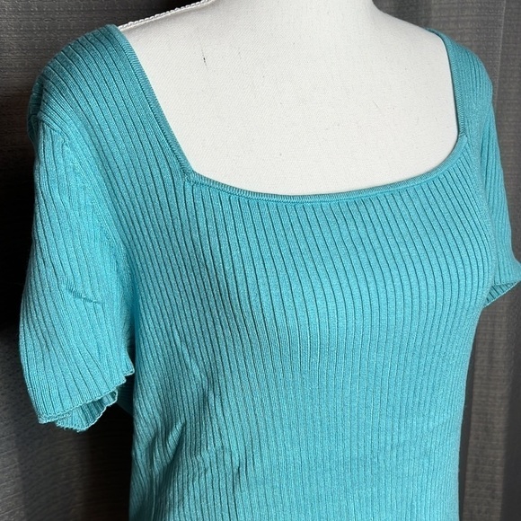 BAR III XXL TURQUOISE RIBBED SHIRT SLEEVED BLOUSE - Picture 2 of 6